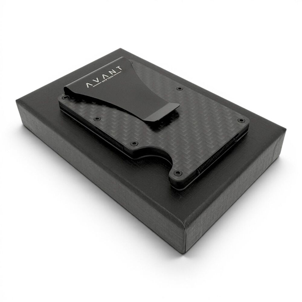 NEW Avantwood Matte Carbon Fiber Black Money Clip Wallet RFID & AirTag Clip